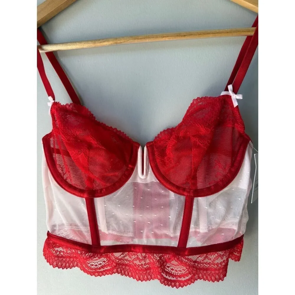 NWT Auden Red Lace Corset Bra Top